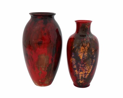 Lot 626 - Royal Doulton, two Flambe vases, shouldered...