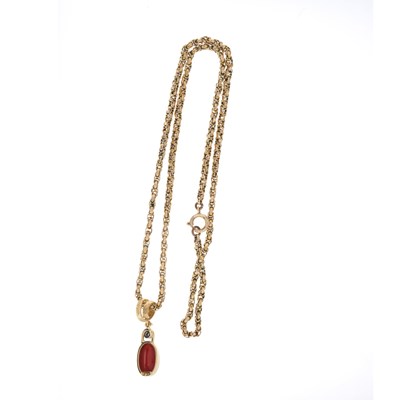 Lot 89 - An 18ct gold coral cabochon pendant, with...