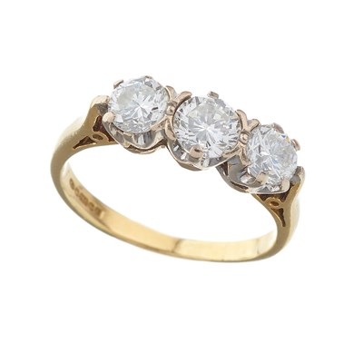 Lot 99 - An 18ct gold brilliant-cut diamond three-stone...