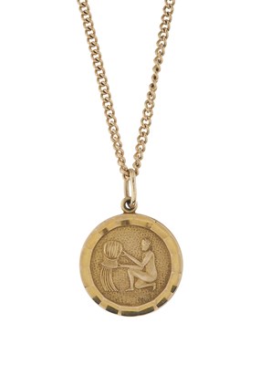 Lot 100 - A 9ct gold Zodiac Aquarius pendant, suspended...