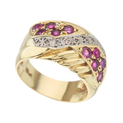 Lot 101 - An 18ct gold ruby dress ring, with single-cut...