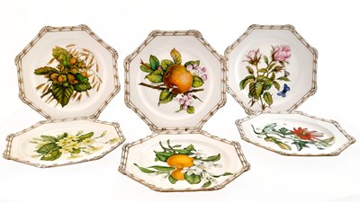 Lot 109 - A set of six handpainted octagonal porcelain...