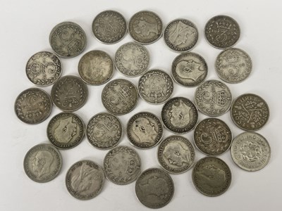 Lot 364 - Silver three pence coins, majority pre-1920,...