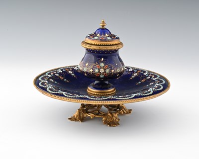 Lot 226 - A French enamelled and jewelled gilt metal ink...