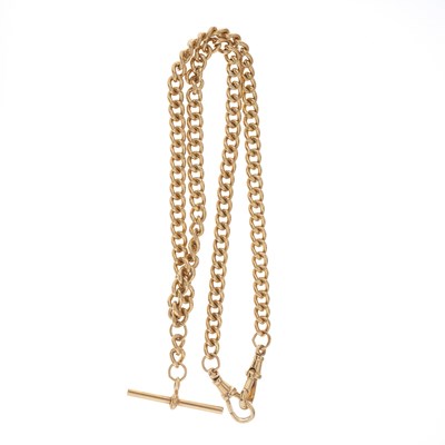 Lot 105 - A 9ct gold Albert chain, with lobster clasp...