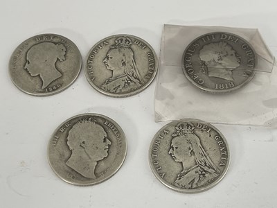 Lot 357 - Five silver half crowns, George IV, William IV,...