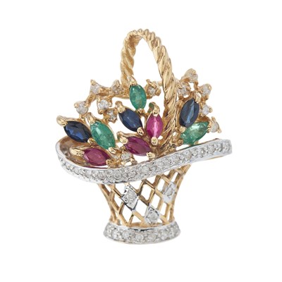 Lot 108 - A 14ct gold ruby, emerald, sapphire and...