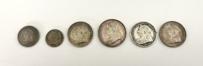 Lot 352 - A Victoria 1893 maundy money set, four silver...