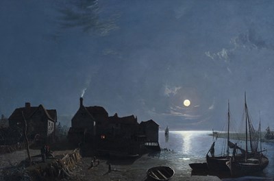 Lot 347 - Henry Pether (British, 1800-1880), a moonlit...