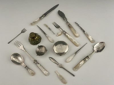 Lot 326 - A collection of silver and white metal items,...