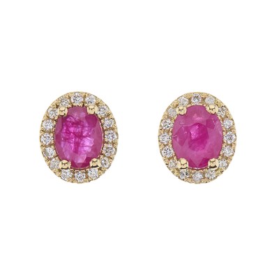 Lot 112 - A pair of 18ct gold oval-shape ruby and...