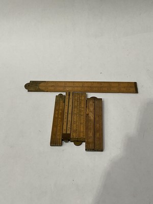 Lot 211 - 5 brass-bound folding boxwood rulers of...