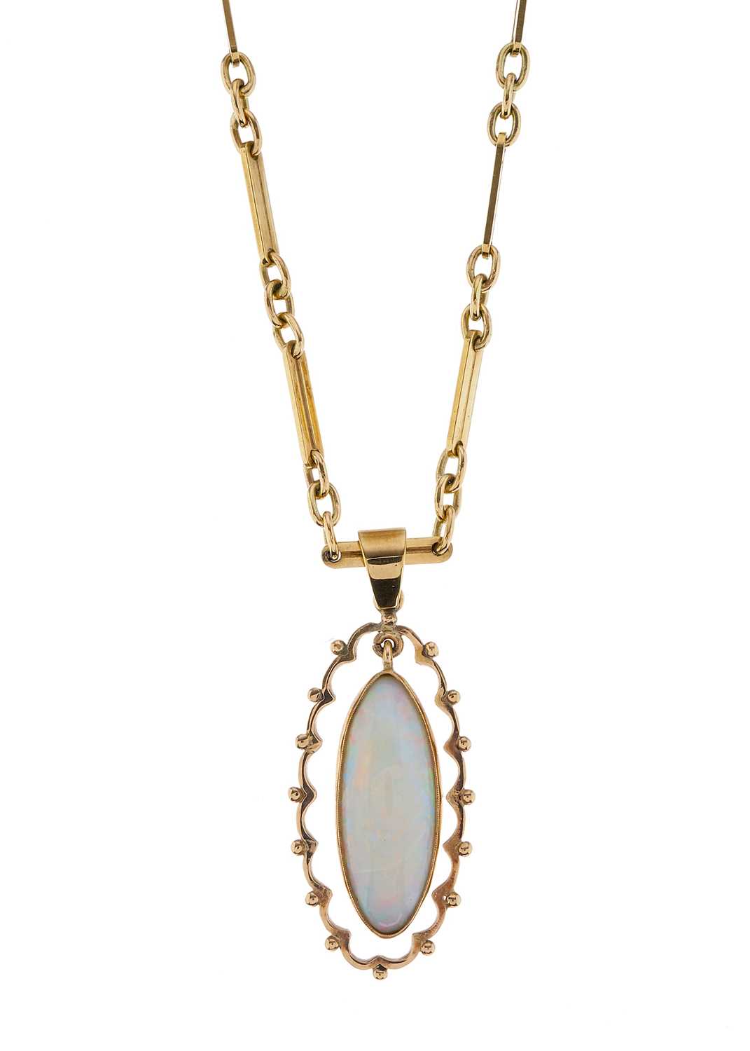 Lot 121 - A 9ct gold oval opal cabochon pendant,...