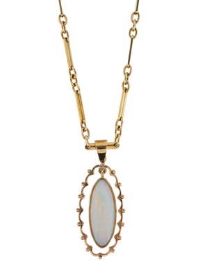 Lot 121 - A 9ct gold oval opal cabochon pendant,...