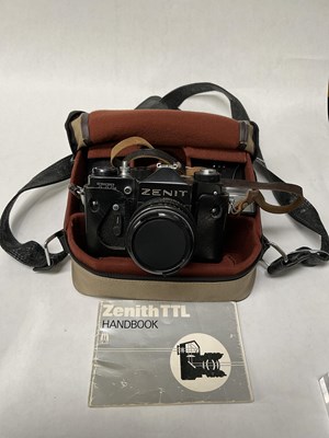 Lot 203 - A Zenit/Zenith TTL camera with leather case,...