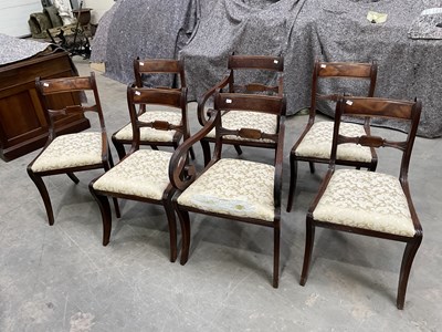 Lot 414 - A set of six Regency mahogany scroll-armed...