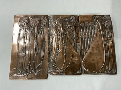 Lot 143 - Three copper Art Nouveau style wall plaques...