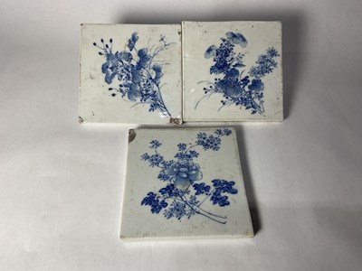 Lot 124 - Three blue and white porcelain Japanese tiles,...