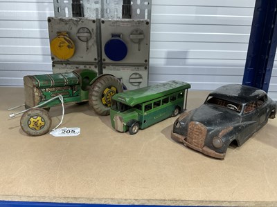 Lot 205 - Three tinplate car model toys, a Triang Minic '...