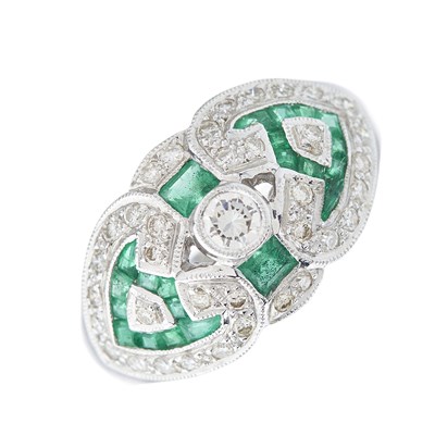 Lot 152 - An 18ct gold square-shape emerald and...