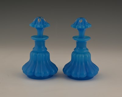 Lot 442 - Baccarat, a pair of French blue opaline glass...