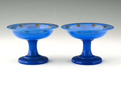 Lot 443 - A pair of Barfatan opaline glass tazzas, of...