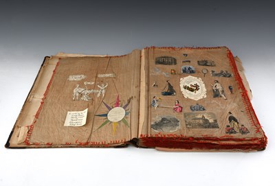 Lot 249 - A Victorian scrapbook, silk pages with various...