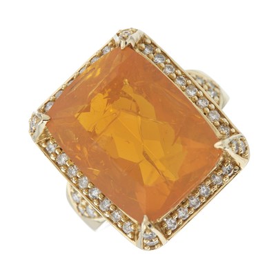 Lot 162 - A 14ct gold fire opal and brilliant-cut...