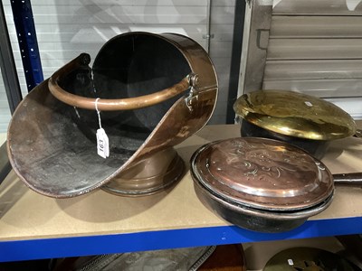 Lot 163 - A copper coal scuttle together with a copper...