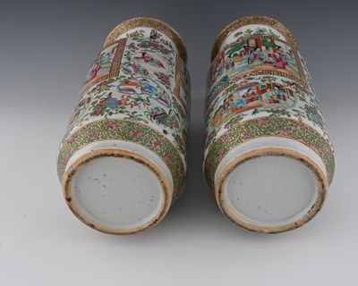 Lot 368 - A pair of Chinese famille rose vases, Canton,...