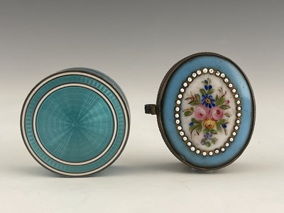 Lot 346 - A continental silver guilloche blue enamel box...