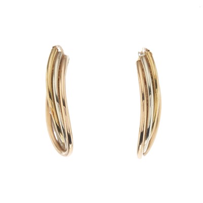 Lot 167 - A pair of 18ct tri-colour gold hoop earrings,...