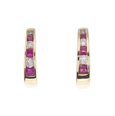 Lot 178 - A pair of 14ct gold alternating ruby and...