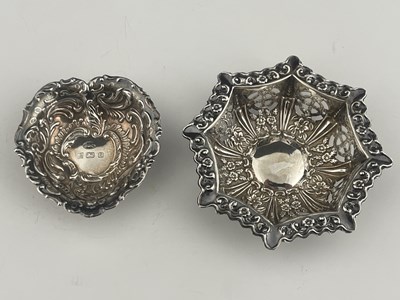 Lot 340 - Two small hallmarked silver pin dishes; one...