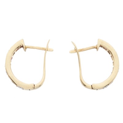 Lot 164 - A pair of 18ct gold pink sapphire and diamond half hoop earrings