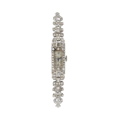 Lot 219 - An Art Deco platinum diamond cocktail watch,...