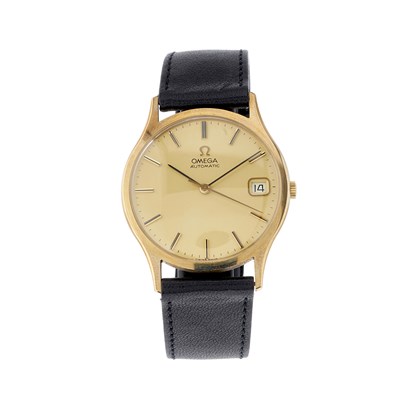 Lot 240 - Omega, a 9ct gold date wrist watch, circa 1974,...