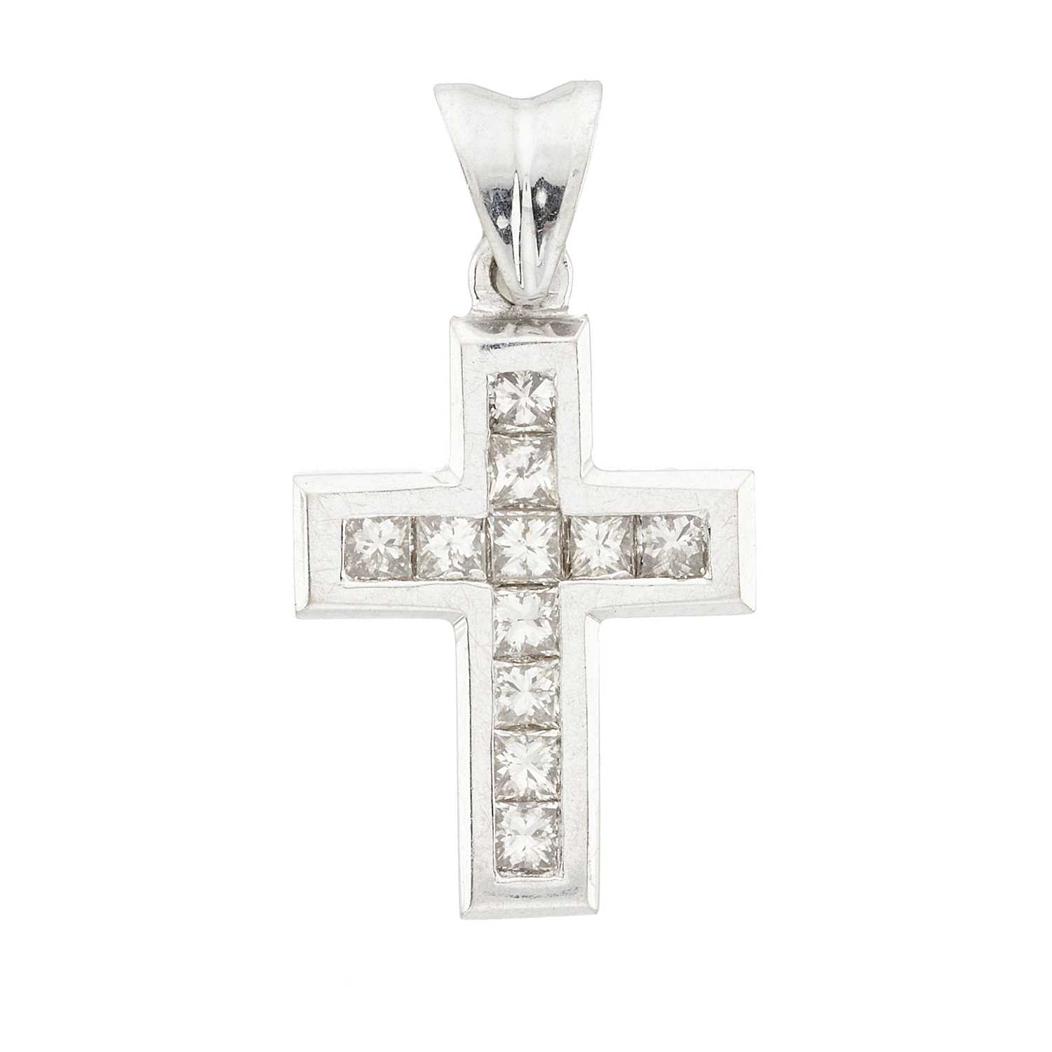 Lot 167 - An 18ct gold diamond cross pendant