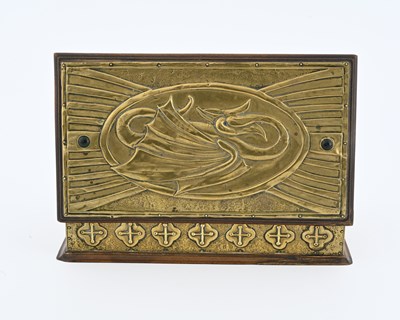 Lot 175 - An Arts and Crafts brass clad box, the lid...