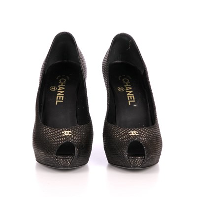 Lot 284 - Chanel, a pair of peep toe platform heels,...