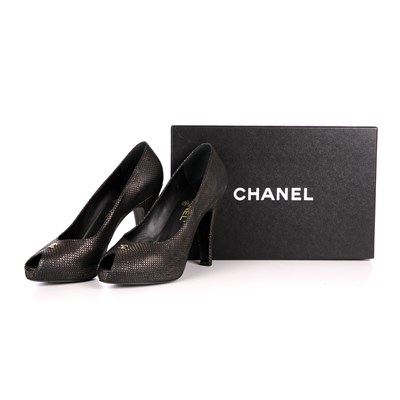 Lot 284 - Chanel, a pair of peep toe platform heels,...