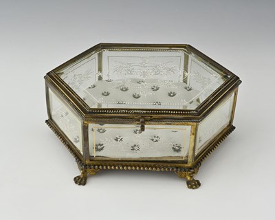 Lot 228 - A French gilt metal and enamelled glass jewel...