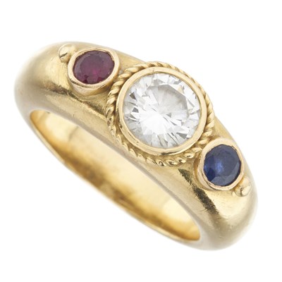 Lot 127 - Boodles & Dunthorne, an 18ct gold diamond, ruby and sapphire band ring