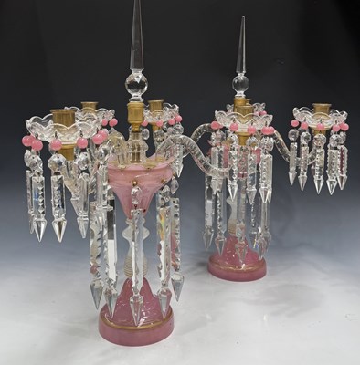 Lot 547 - Pair of Venetian pink glass three arm...