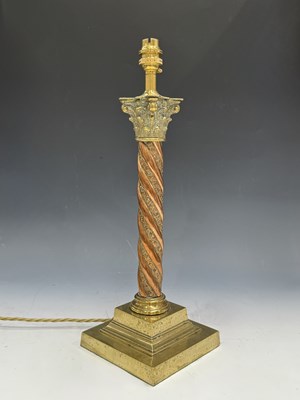 Lot 525 - A Victorian brass and copper Corinthian column...