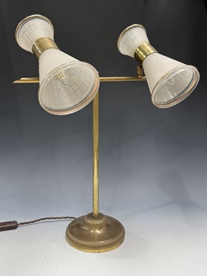 Lot 520 - A French twin-branch brass table lamp, 1960s,...