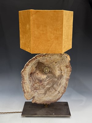 Lot 523 - A modern Petrified wood table lamp, the slice...