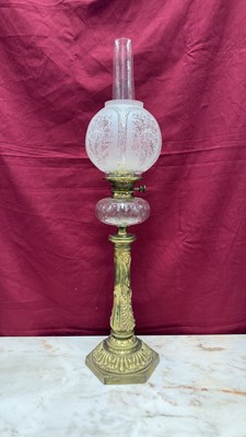 Lot 549 - Hinks and Sons, a Victorian brass oil lamp,...