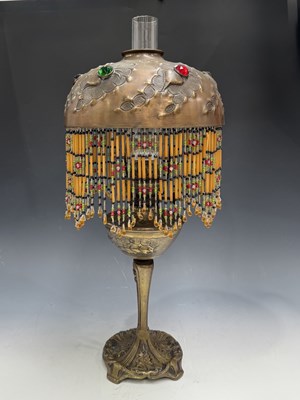 Lot 541 - A French Art Nouveau brass oil lamp, circa...
