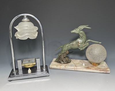 Lot 636 - An Art Deco table lamp, a French spelter...